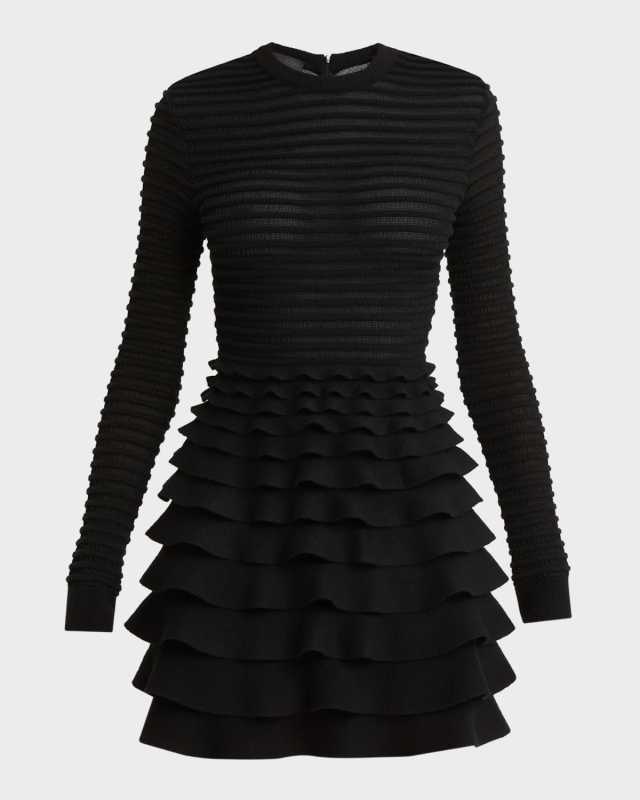 Long-Sleeve Ruffle Mini Sweater Dress